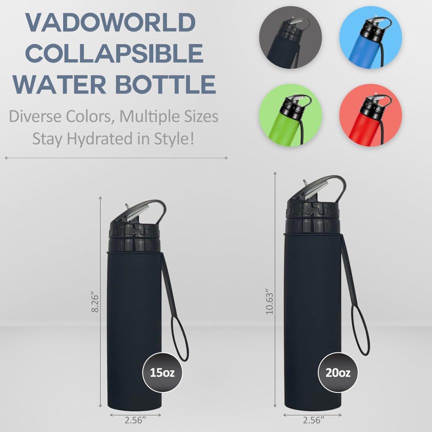 Collapsible Water Bottles 15oz, Odorless BPA-Free Silicone, Leak-Proof Foldable Reusable Bottle - Perfect for Cruise Travel Sports Gym Hiking Camping Cycling - Black - Image 2