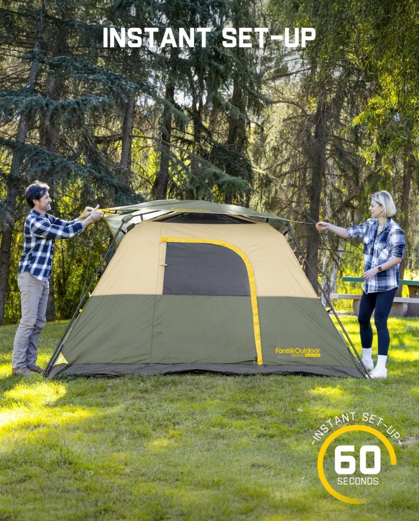 FanttikOutdoor Camping Tent 4/6/8/10 Person Instant Cabin Tent Setup in 60 Seconds with Rainfly & Windproof Portable with Carry Bag for Family Camping & Hiking, Upgraded Ventilation - Image 2