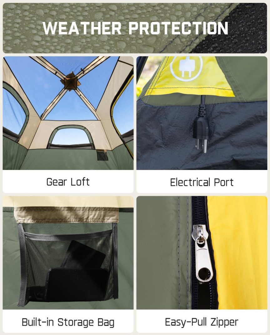 FanttikOutdoor Camping Tent 4/6/8/10 Person Instant Cabin Tent Setup in 60 Seconds with Rainfly & Windproof Portable with Carry Bag for Family Camping & Hiking, Upgraded Ventilation - Image 4