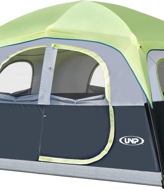 UNP Tents 6 Person Waterproof Windproof Easy Setup,Double Layer Family Camping Tent with 1 Mesh Door & 5 Large Mesh Windows -10'X9'X78in(H)
